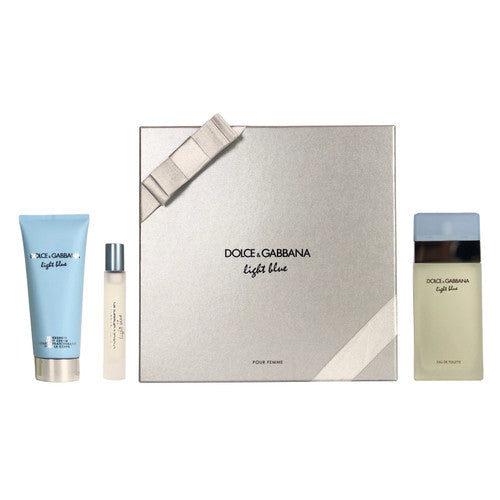 LIGHT BLUE BY DOLCE &amp; GABAANA PERFUME GIFT 3PCS SET FOR WOMEN: 3.4 EDT SP + 3.4 BODY LOTION + 7.4 ML EDT SP