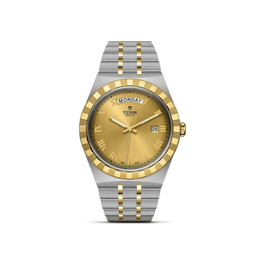 ساعة يد رجالية - TUDOR Royal 41 mm steel case, yellow gold bezel watch