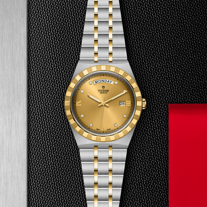 ساعة يد رجالية - TUDOR Royal 41 mm steel case, yellow gold bezel watch