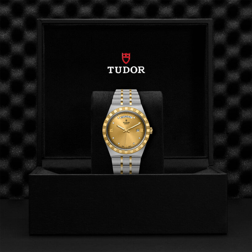 ساعة يد رجالية - TUDOR Royal 41 mm steel case, yellow gold bezel watch