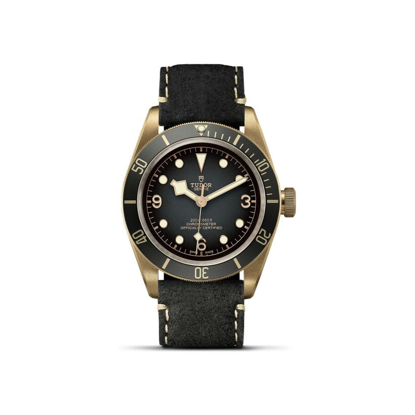 ساعة يد رجالية - TUDOR Black Bay Bronze watch, 43 mm bronze case, black leather strap