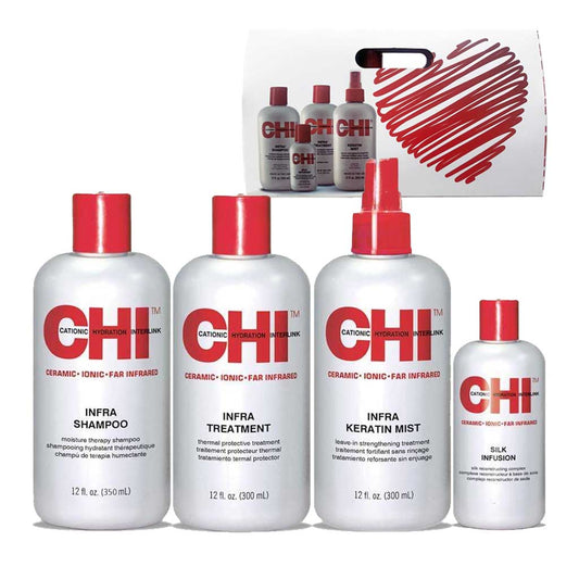 CHI Love Kit SILK INFUSION 59ML + Infra Treatment 355ML + Infra SHMAPOO 355ML + Keratin Mist 355ML