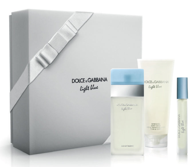 LIGHT BLUE BY DOLCE &amp; GABAANA PERFUME GIFT 3PCS SET FOR WOMEN: 3.4 EDT SP + 3.4 BODY LOTION + 7.4 ML EDT SP